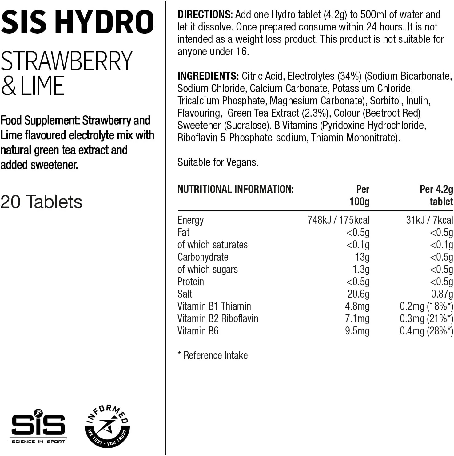 Science in Sport Hydro Electrolyte Tablets - Sugar Free Hydration Tablets, Essential Electrolytes to Reduce Fatigue & Aid Rehydration, Gluten Free, Strawberry and Lime Flavour, 60 Servings, 3 Pack