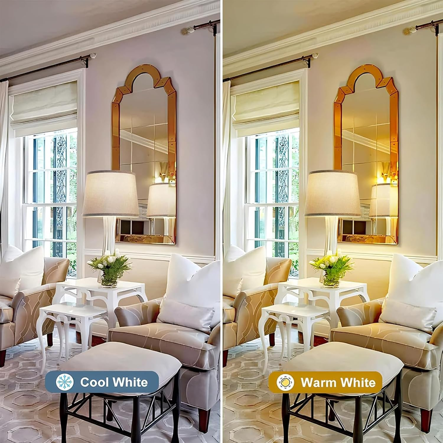 Fabric Lampshades Set of 2, Drum Lampshades for Table Lamps, Floor Lamps with 8 in Vertical Harp Support, Hand Crafted Replacement Lampshades (White) - Linen image number 4