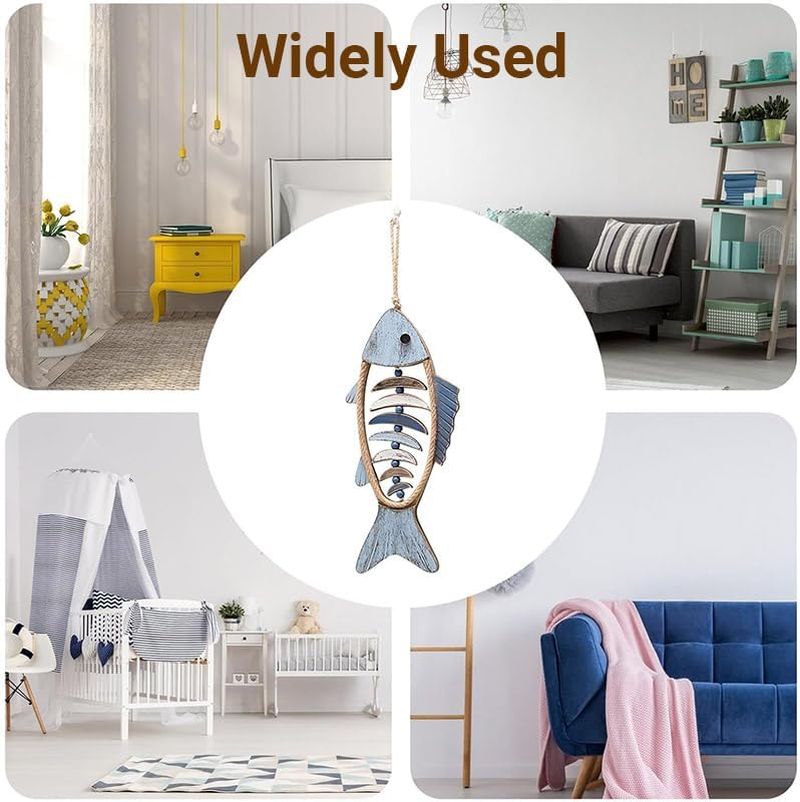 AIMALL Fish-Shaped Wooden Wall Hanging 25.2X8.3In Rustic Nautical Decor for Coastal Living Room Bedroom Hallway Beach-Themed Art Ornament - Fish Head Bone image number 3