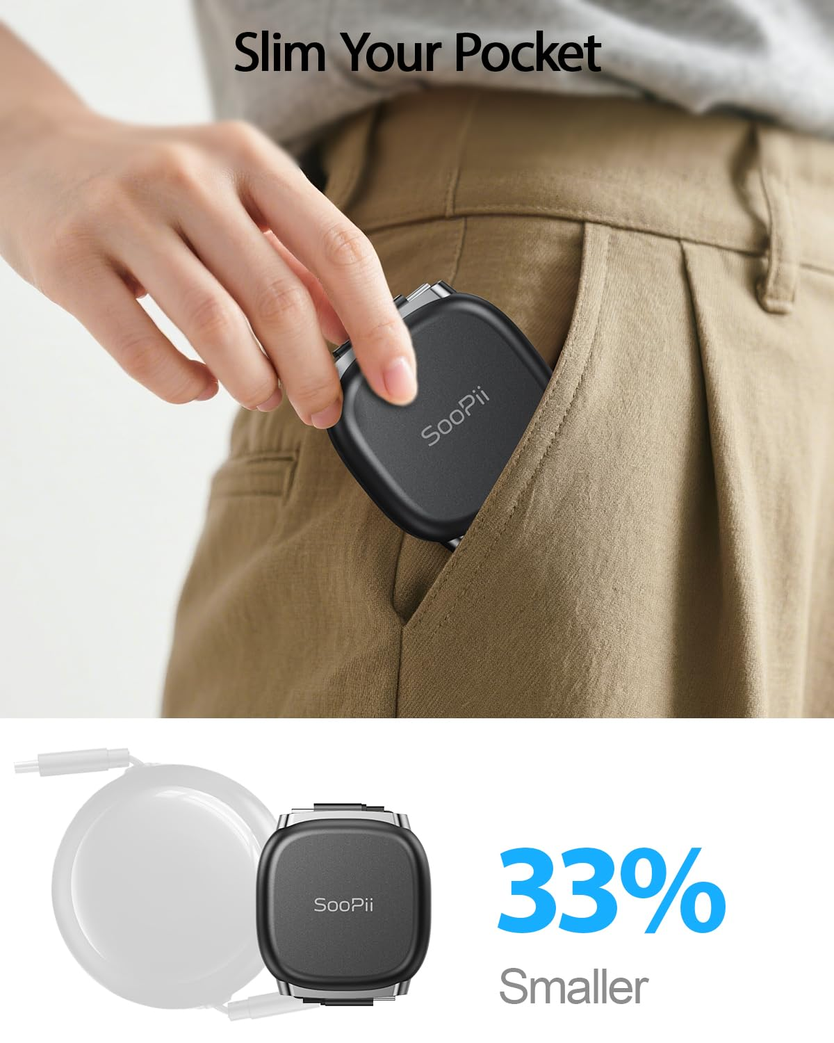 Soopii USB C to USB C Cable, 240W Retractable USB C Fast Charging Cable with Mag Snap Storage, 5-Stage Length Preset Type C Cable for Lphone 16/15 Pro Max, Galaxy S25/24 (Black 3.3FT) image number 4