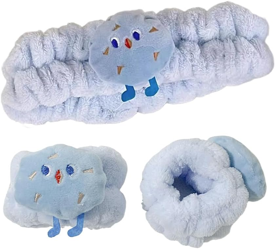 Spa Face Headband Wrist Wash Bands Set Face Wash Bracelets Elastic Makeup Hair Band Sweatband for Makeup and Washing Face Women Spa Yoga Shower, Coffee Colour, Blue image number 5