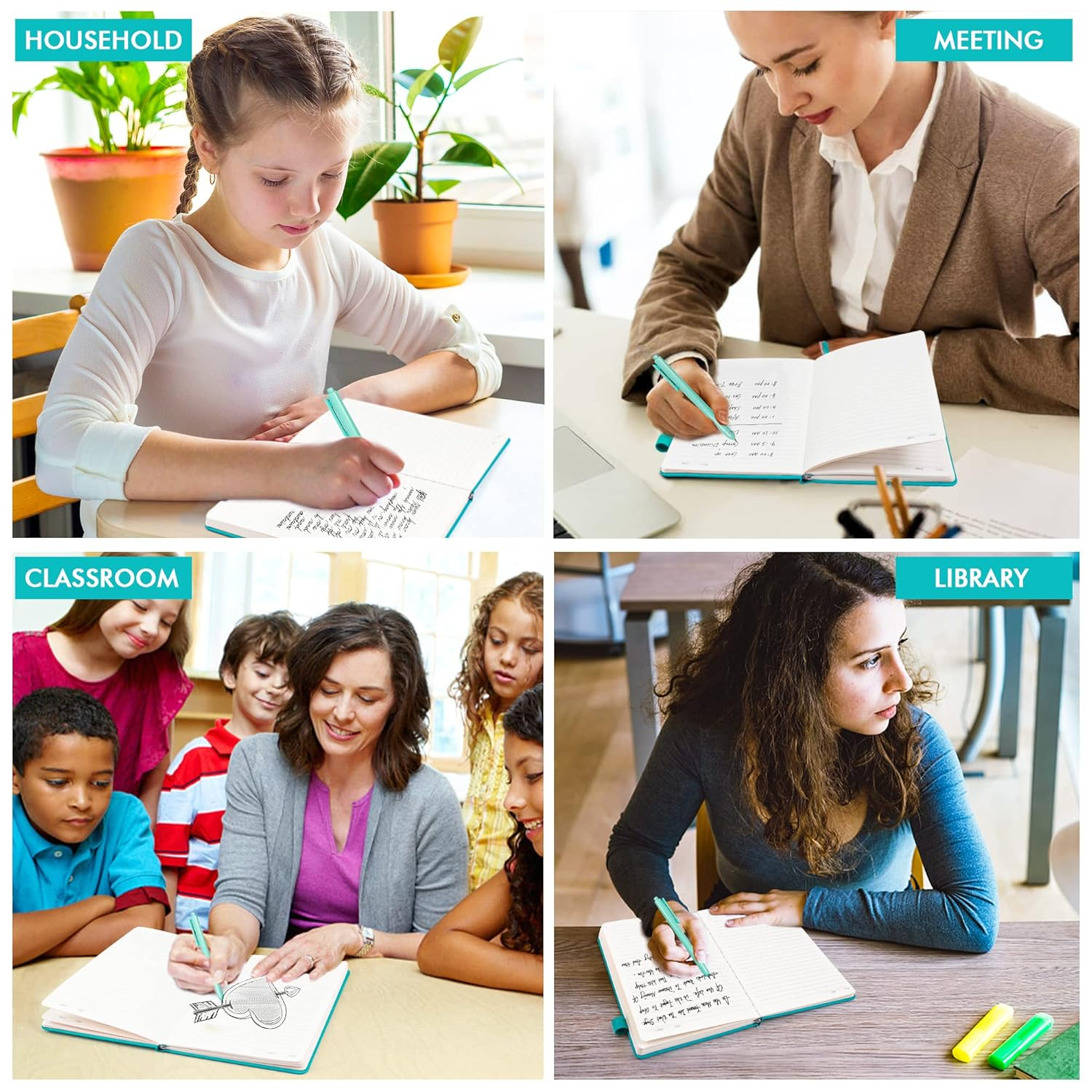 Feela 3 Pack Notebooks Journals Bulk with 3 Black Pens, A5 Hardcover Notebook Classic Ruled Lined Journal Set with Pen Holder for Work Business Journaling Note Taking, 120 GSM, 5.1&rdquo;X8.3&rdquo;, Emerald image number 2