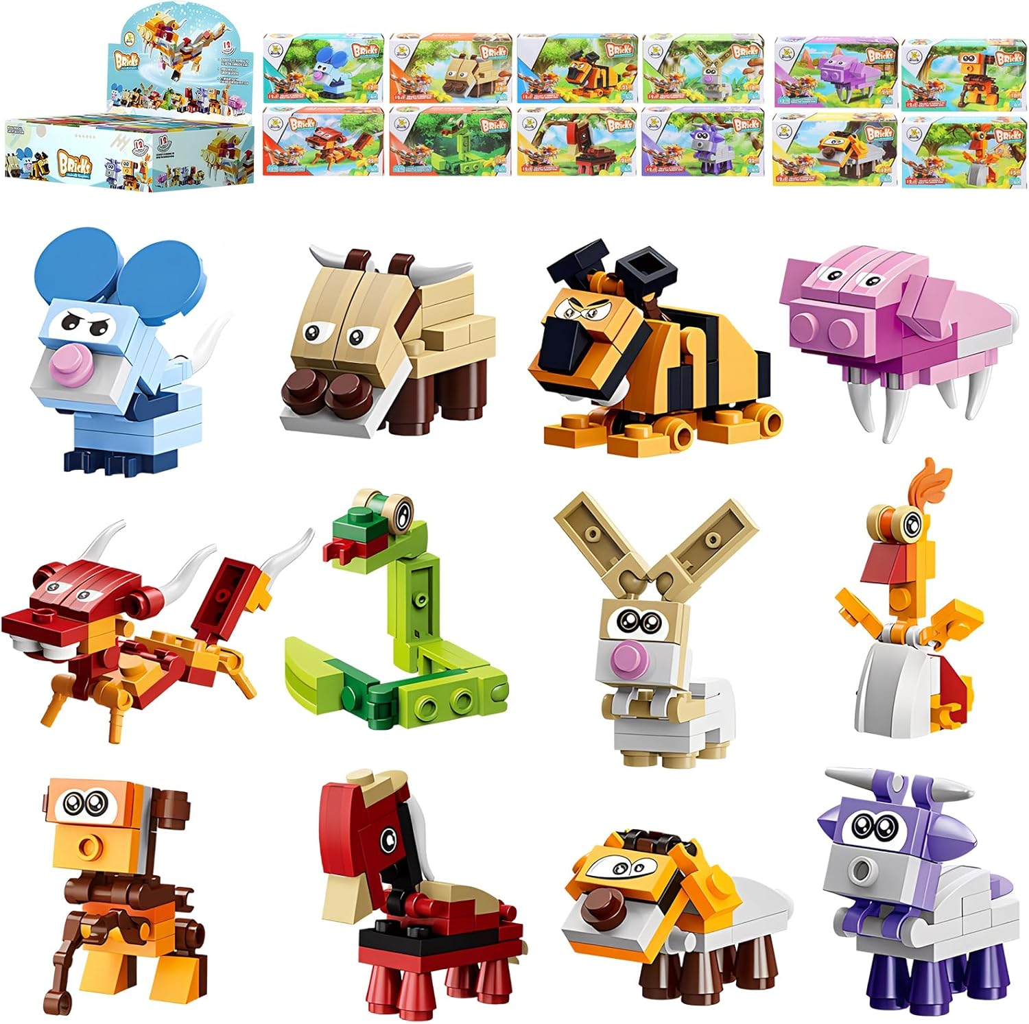 12PCS Party Favors for Kids, Mini Animal Building Blocks ,Building Sets Stem Toys , Assorted Building Blocks Sets for Birthday Party Gift,Goodie Bags, Prize,Cake Topper image number 2