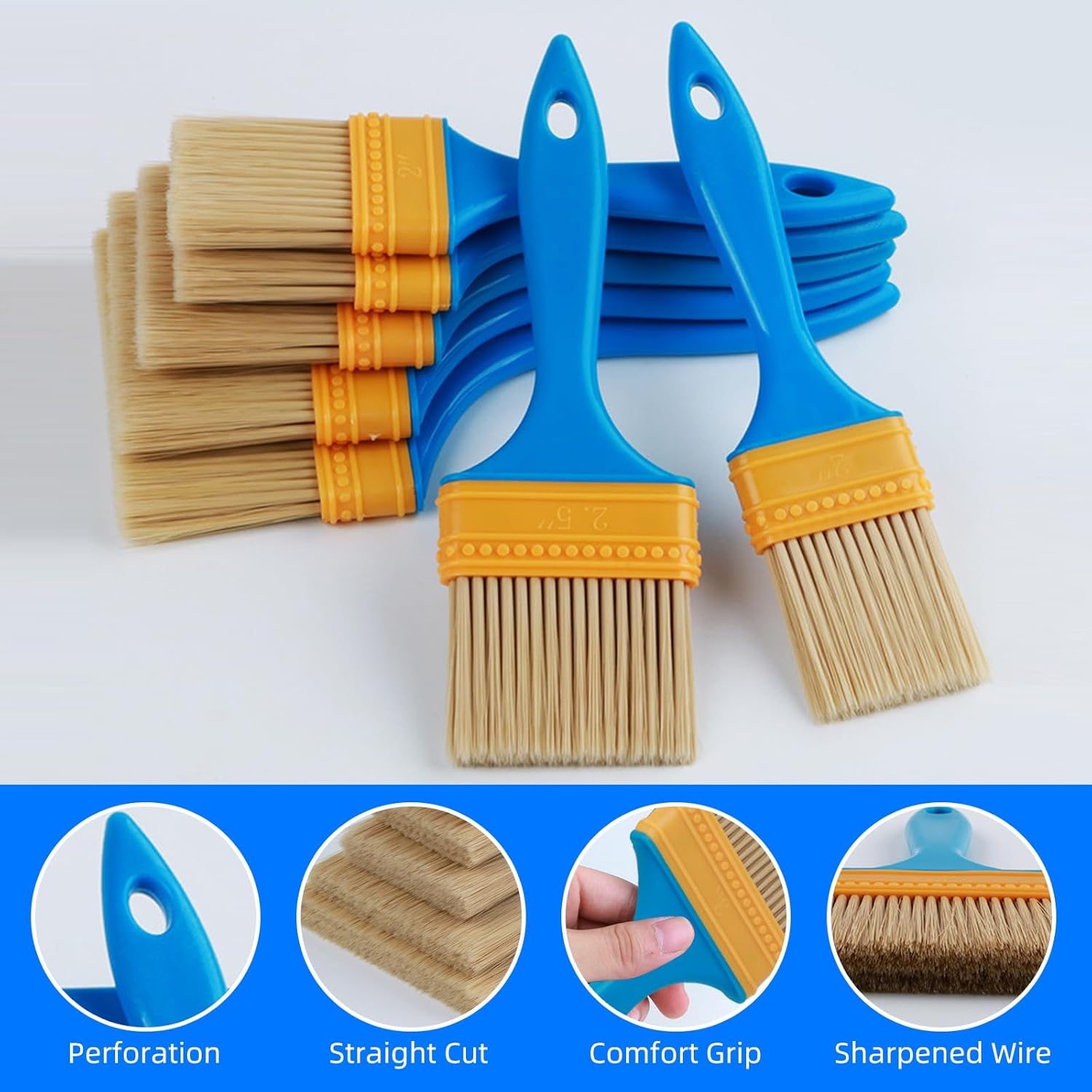Paint Brushes - 5 PCS Flat and Angle, Paint Brush for All Latex and Oil Paints & Stains - Home Improvement - Interior & Exterior Use Paint Brush image number 4
