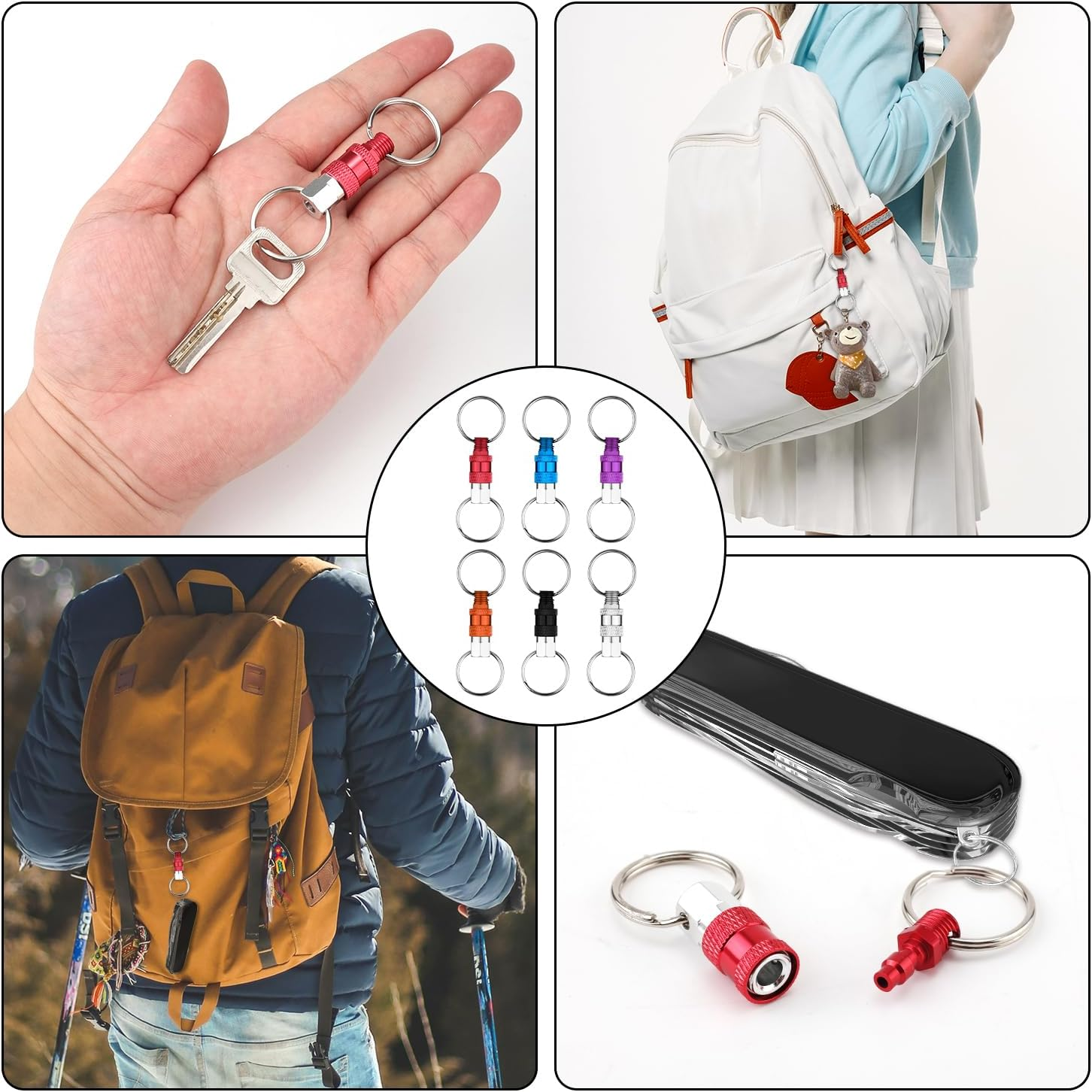 6 Pack Pull Apart Keychain, Quick Release Keychain Aluminum Keychain with 2 Split Rings Chain Separate Detachable Key Rings Quick Release Disconnect Keyrings Convenient Accessory Gift (Mixed Color),