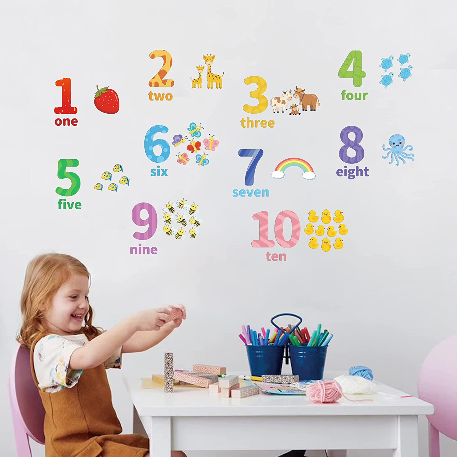 Large Number Wall Decals Stickers Educational Learning Wall Sticker Animal Arabic Numbers 1-10 Vinyl Counting Decals Peel and Stick Removable for Children Kids Toddlers Classroom Playroom Daycare image number 5