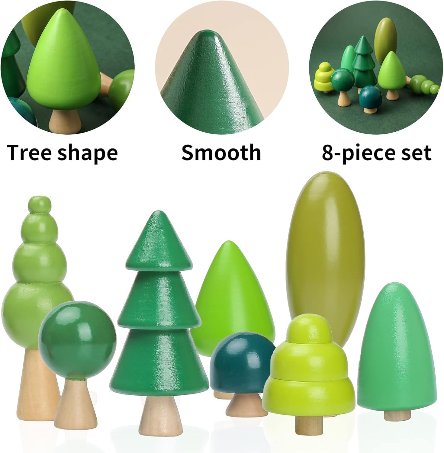 Wooden Craft Forest Trees Toys 8 Pcs Finished Scene Mini Tree Kit Craft Set Cake Topper for Early Educational Preschool Classroom Project Montessori Toys image number 4
