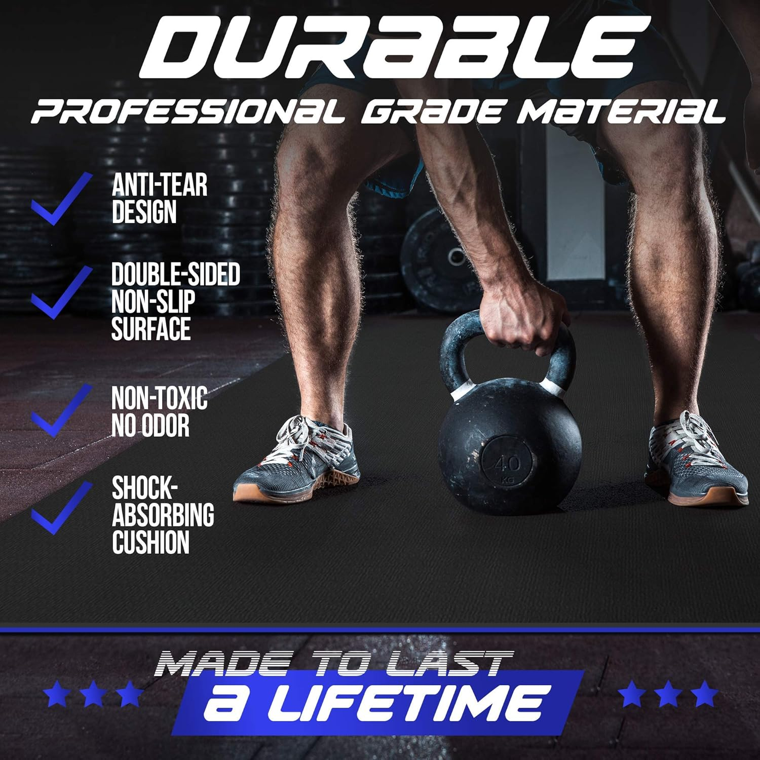 Sensu Large Exercise Mat &ndash; 7' X 5' X 8.5Mm Extra Thick &ndash; Durable and Shoe-Friendly Workout Mat for Home Gym &ndash; Non-Slip Fitness Mat for Strength Training, Stretching, Cardio, and Balance Exercises image number 3