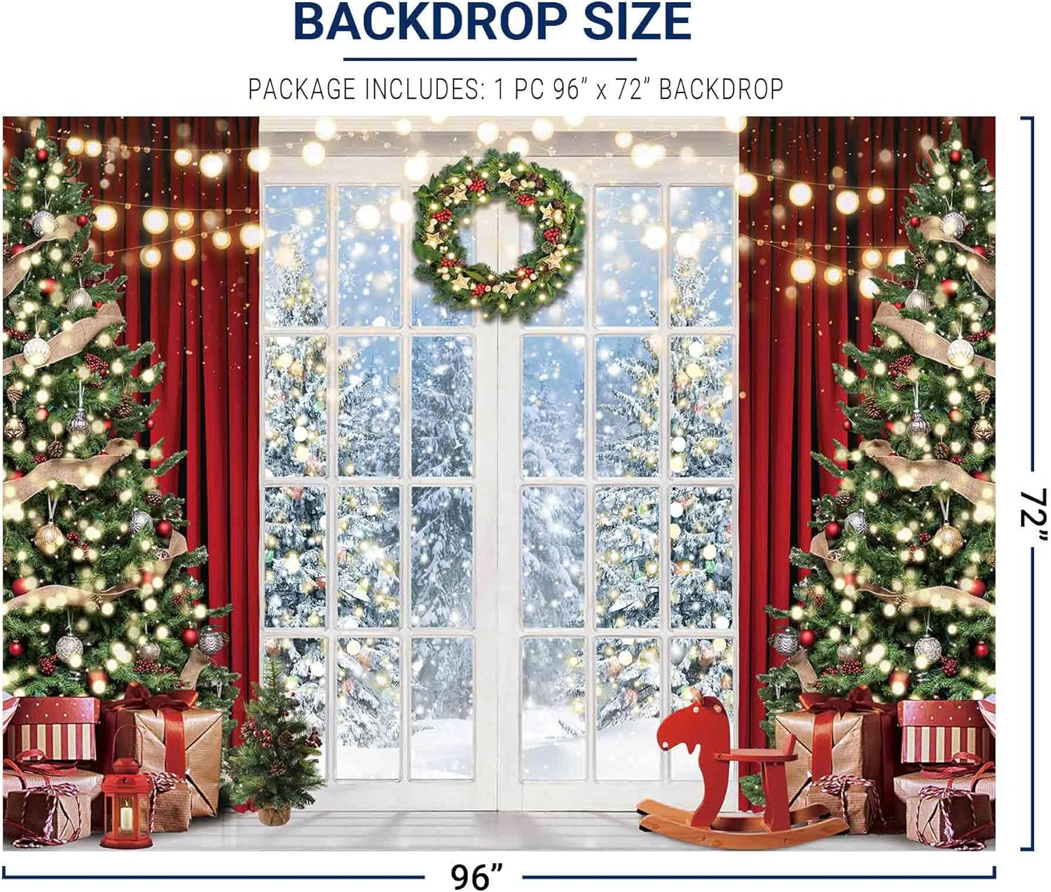 Allenjoy 96" X 72" Christmas Window Backdrop for Photography Winter Merry Xmas Tree Background Snow Holiday Photobooth Portrait Party Banner Festival Photo Studio Props Supplies image number 1