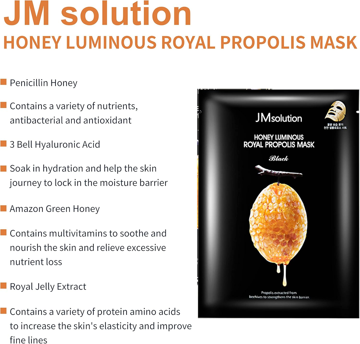 JM Solution Face Mask [10Pack] Hydrating Collagen Facial Masks - Pore Minimizer - Peel off Sheets - Korean Beauty Skin Care - Moisturizing Sheet Pack image number 1