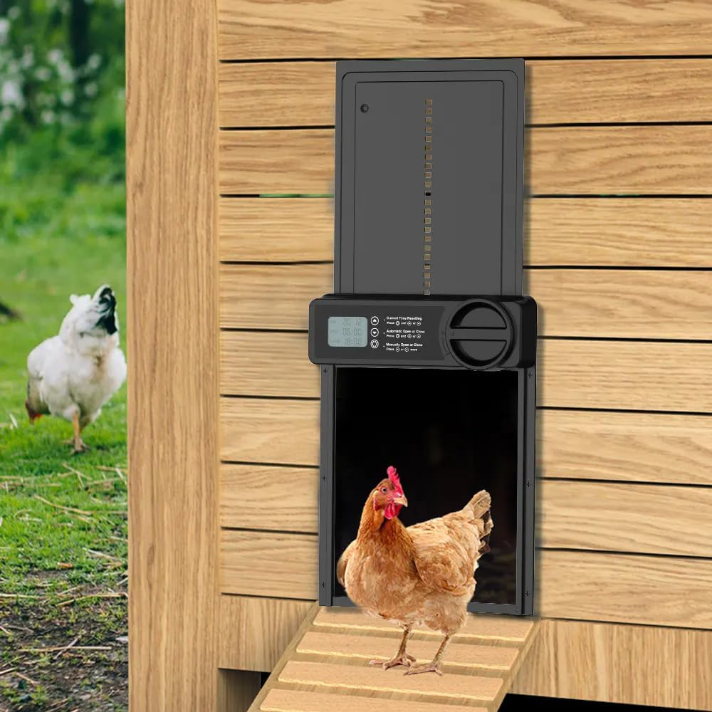 Automatic Chicken Coop Door with Timer Mode and Large Programmable LCD Screen,Anti-Pinch Aluminum Alloy Chicken Coop Door with Low Battery Warning image number 3