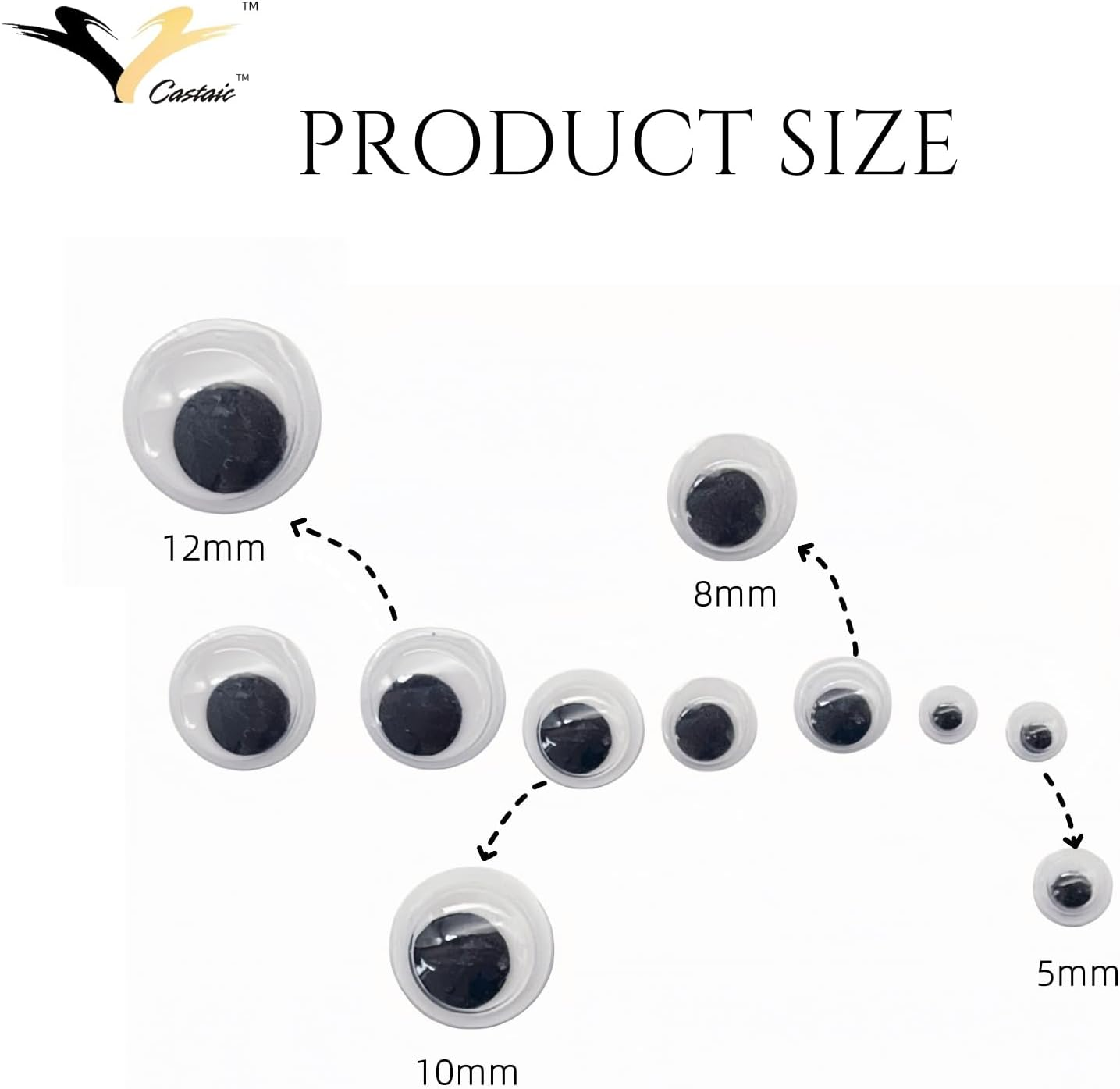 Castaic 500 Pieces 5Mm -15Mm DIY Googly Eyes with Adhesive Back, Moveable Black Eye Wiggly Craft for Kids and Holiday Decorations (500 PCS) image number 1