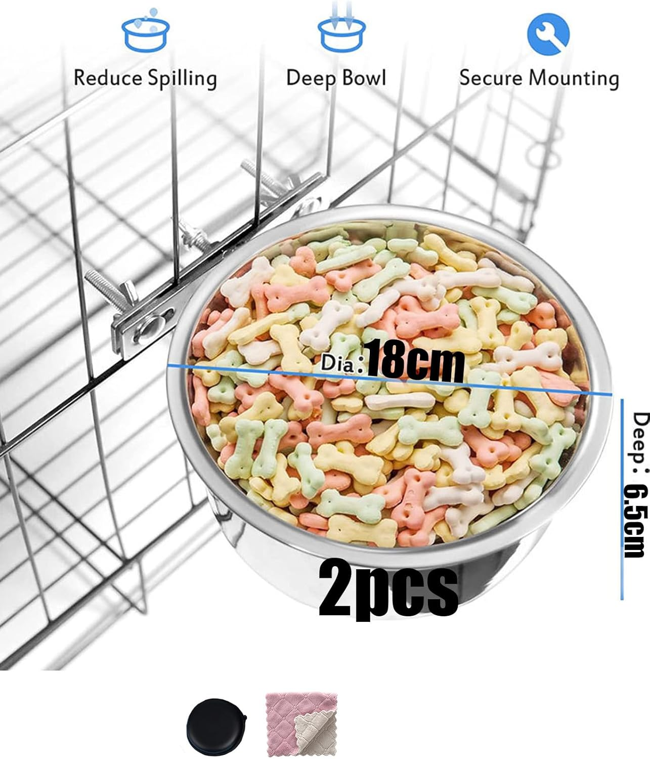 Stainless Steel Dog Bowls, Stainless Steel Dog Bowls, No - Spill Dog Crate Bowls (Water & Food) - Hanging Kennel Water Container image number 5