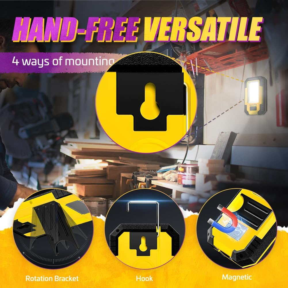 Warsun KS-08 Portable LED Rechargeable Work Light,Magnetic Base & Hanging Hook,30W 1200Lumens Super Bright,5000K,For Car Repairing, Camping,Hiking, Backpacking, Fishing, Hurricane,Emer, Yellow image number 5