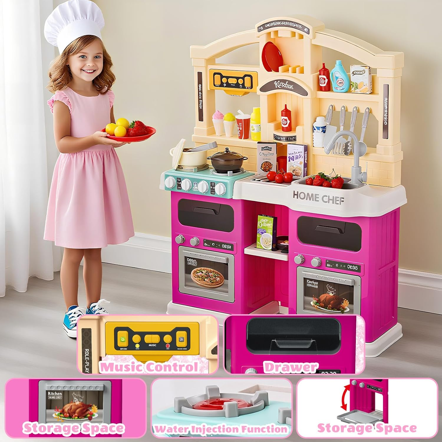 Kids Kitchen Playset with Multiple Accessories, Play Food with Realistic Sound & Light, Cooking Stove with Simulated Steam, Play Kitchen Toy,Kitchen Toy Accessories,Pretend Play Toys for Kids (Purple) image number 4