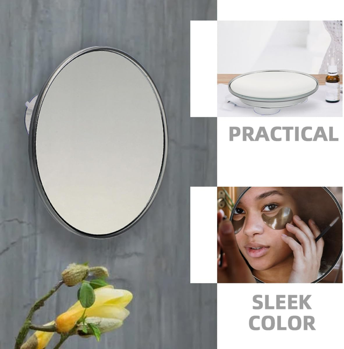 BEBEMOKO 30X Magnifying Mirror, 150Mm round Compact Makeup Mirror with Nail-Free Suction Cup for Precise Eyebrow Grooming