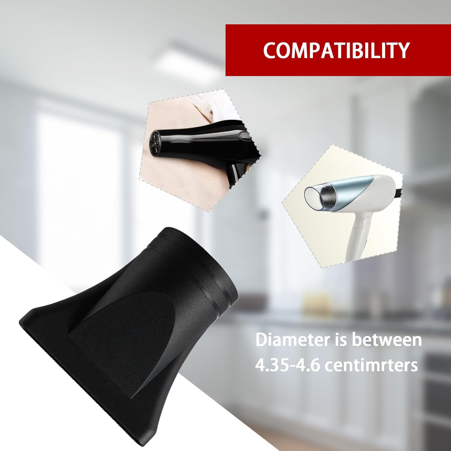 2PCS Black Nylon Hair Dryer Diffuser Nozzle,Replacement Narrow Concentrator,Replacement Blow Flat Drying Nozzle,Blow Attachment Suitable for Salon and Home Use,Not Universal Special for Diameter 4.5Cm image number 3