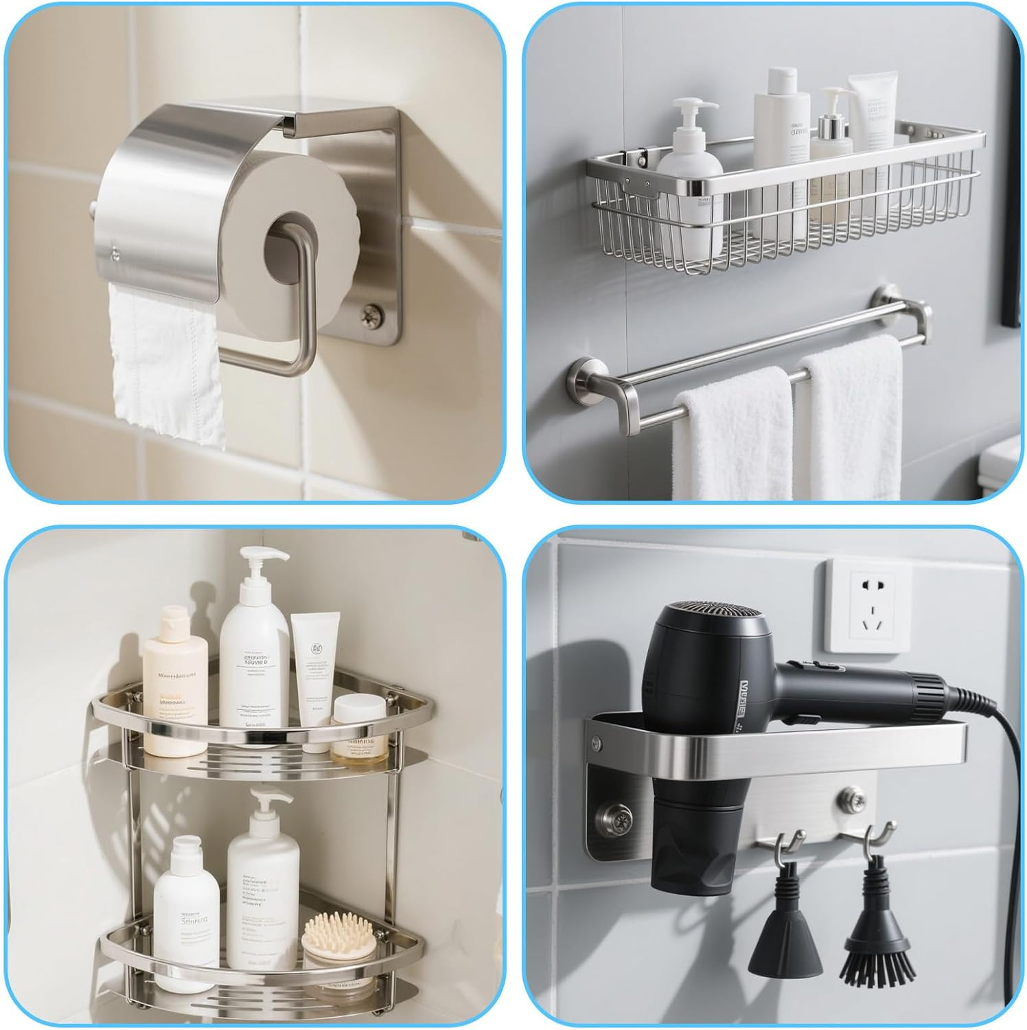 Tinoaly 30Pcs Towel Bar Replacement Parts Set, Stainless Steel Bathroom Mounting Bracket Towel Bar Mounting Hardware with round and Square Base Screws Wrench image number 2