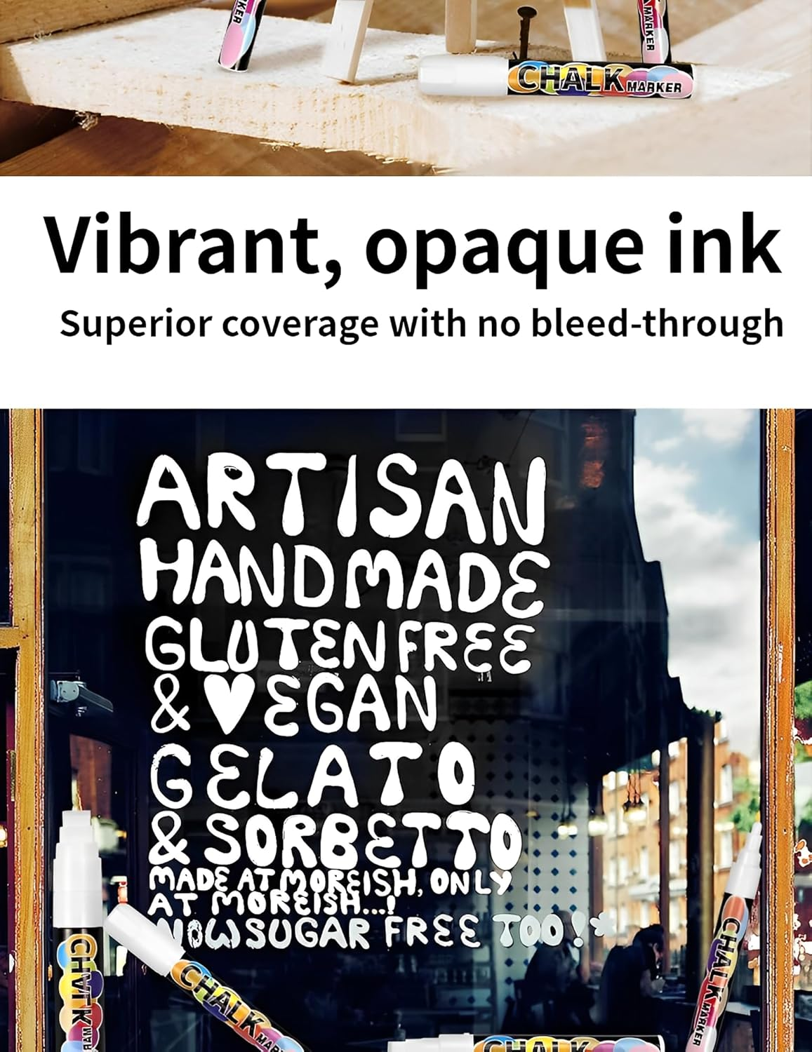 Liquid Chalk Markers - Water-Based Ink, Easy to Wipe, Dust-Free, for Glass, Ceramic, Mirrors & Smooth Surfaces - Non-Toxic, Vibrant Colors, Perfect for Boards, Windows & DIY Crafts (White) image number 1