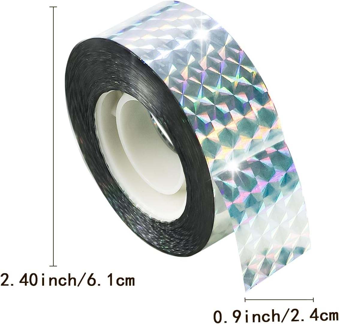 Folmywy Bird Scare Tape Double Sided Reflective Flashing Tape Ribbon Woodpecker Deterrent for House Deterrent Birds Pigeon Herons Away from Garden Farm Trees Orchard Crops image number 3