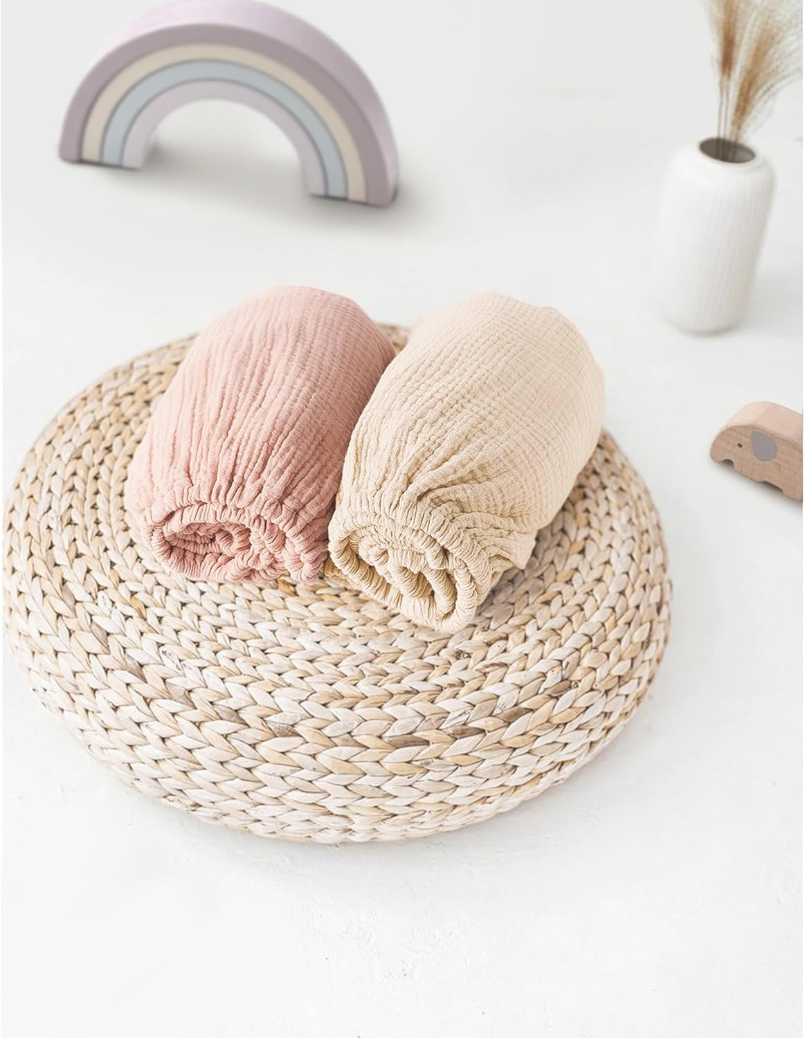 Muslin Bassinet Sheets for Babies &ndash; Soft & Breathable 100% Cotton Fitted Sheets for Oval, Rectangle, Hourglass Bassinet Mattress Pads, 2-Pack (Pink) image number 4