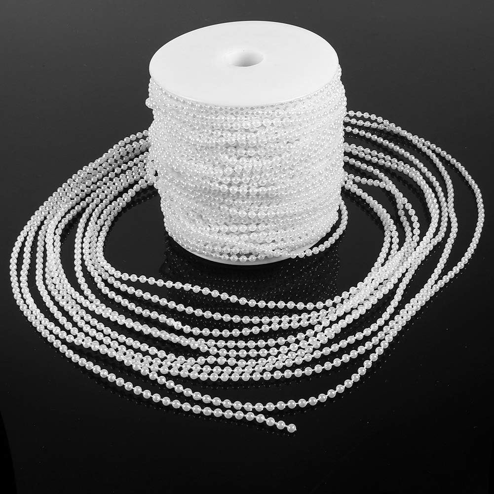 Pearl String,50M Roll 3Mm Fishing Line Pearls String Beads Chain Garland Wedding Decoration Centerpieces(White) image number 4