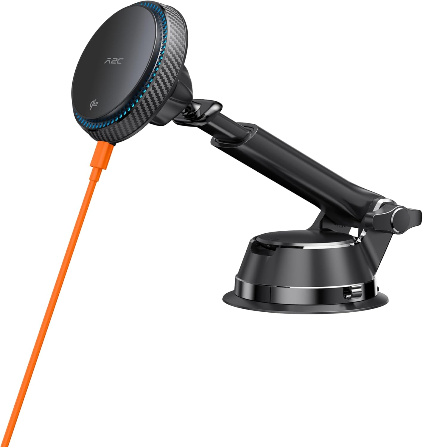 A2C Universal Qi2 Magnetic Car Mount 15W Wireless Charger [Car Plug, USB-C Cable & Metal Ring] for Iphone 16 15 14 13 12 Magsafe Case, Magnet Windshield Phone Holder Cooling Charging - Black image number 4