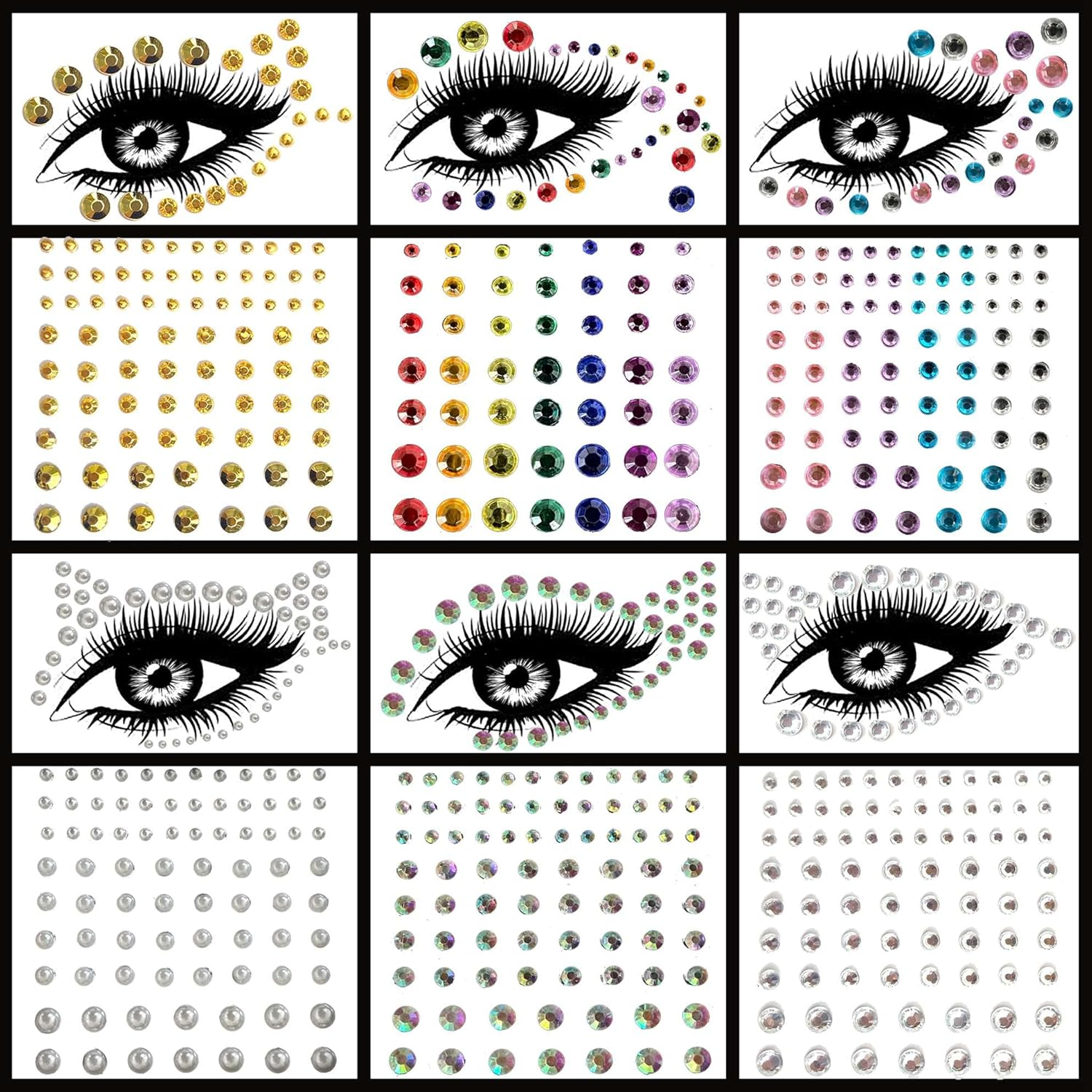 6 Sheets Bindi Dots Face Jewels Face Jewelry for Women Face Gems Stick on Eye Forehead Crystals Sticker Tears Rainbow Pearl Rhinestones for Makeup Party Festival Accessory Nail Art Decoration image number 5