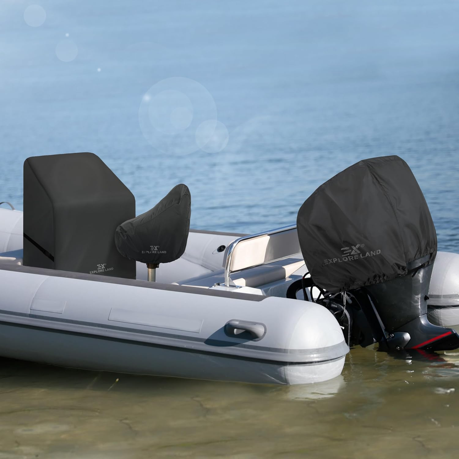 Explore Land Outboard Motor Cover - Waterproof 600D Heavy Duty Boat Engine Hood Covers Fit for 25-300HP Motor