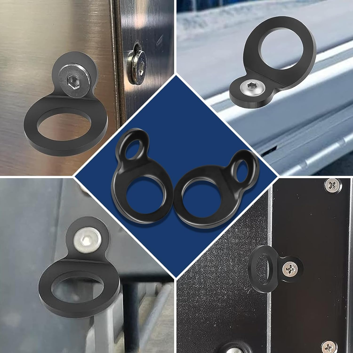 4 PCS Multi-Purpose Car Tie down Anchor Hook, 0.7In X 1.5In Sturdy Stainless Steel O Tie down Strap Rings, Universal Hook Replacement for Motorcycle Dirtbike ATV Trailer Truck (Black) image number 1