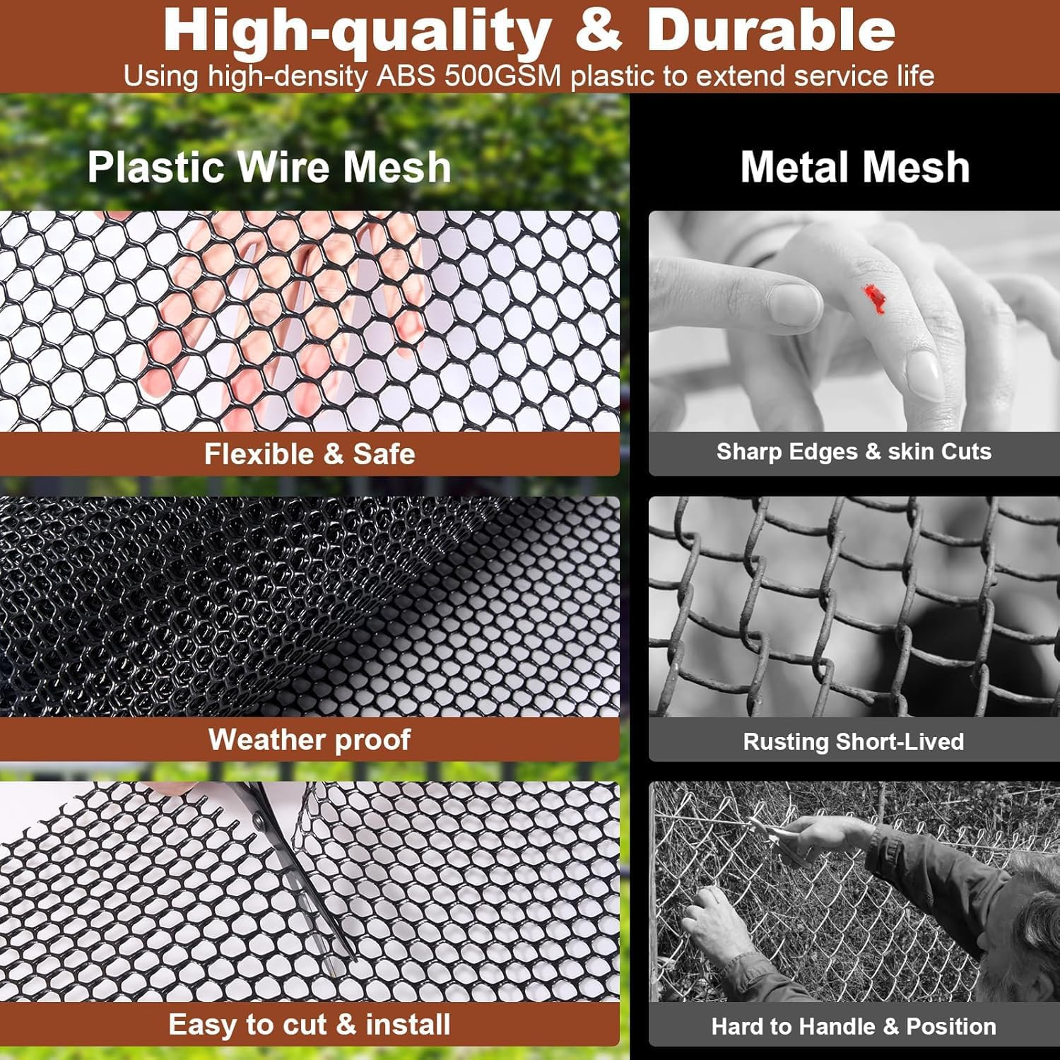 Yharnamite 40 X 300Cm Plastic Wire Mesh Fence Roll with 50 Pcs Fixed Straps, Durable Chicken Wire Mesh for Poultry, Dog, Rabbit, Heavy Duty Plastic Fencing Netting for Garden, Yard Protection (Black) - Black image number 4