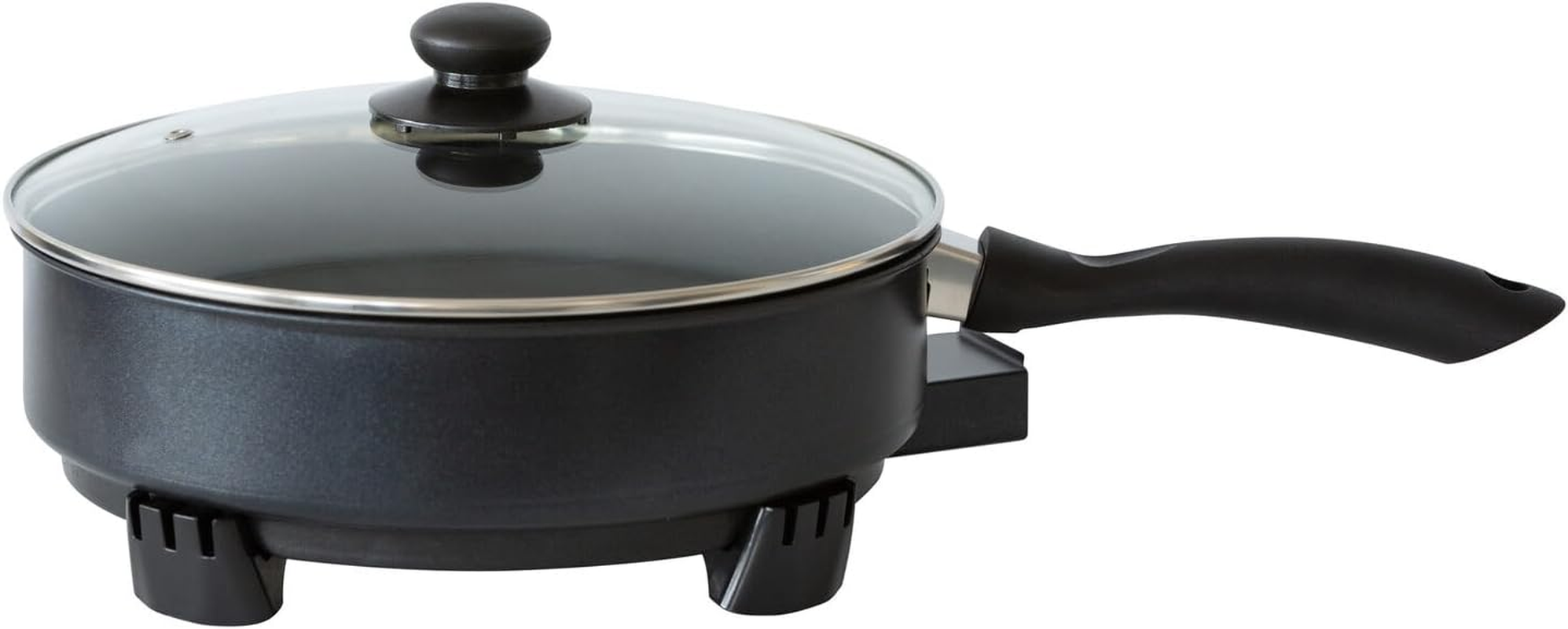 Healthy Choice 28CM Electric Kitchen Skillet with Nonstick Coated Grill Pan & Glass Lid Cover, Indoor Countertop Cooking Pan with 5 Temperature Settings & Handle Compact Easy Clean image number 4