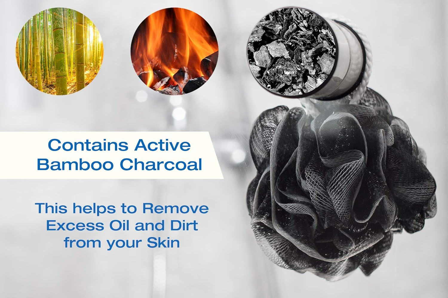 Tilcare XXL 90G Charcoal Shower Loofah 3 Pack by - Perfect Bath Sponge for Exfoliating for Men & Women - Body Scrubber Brush for Cleansing and Smooth Skin - Scrubbies That Remove Excess Oil and Dirt image number 4