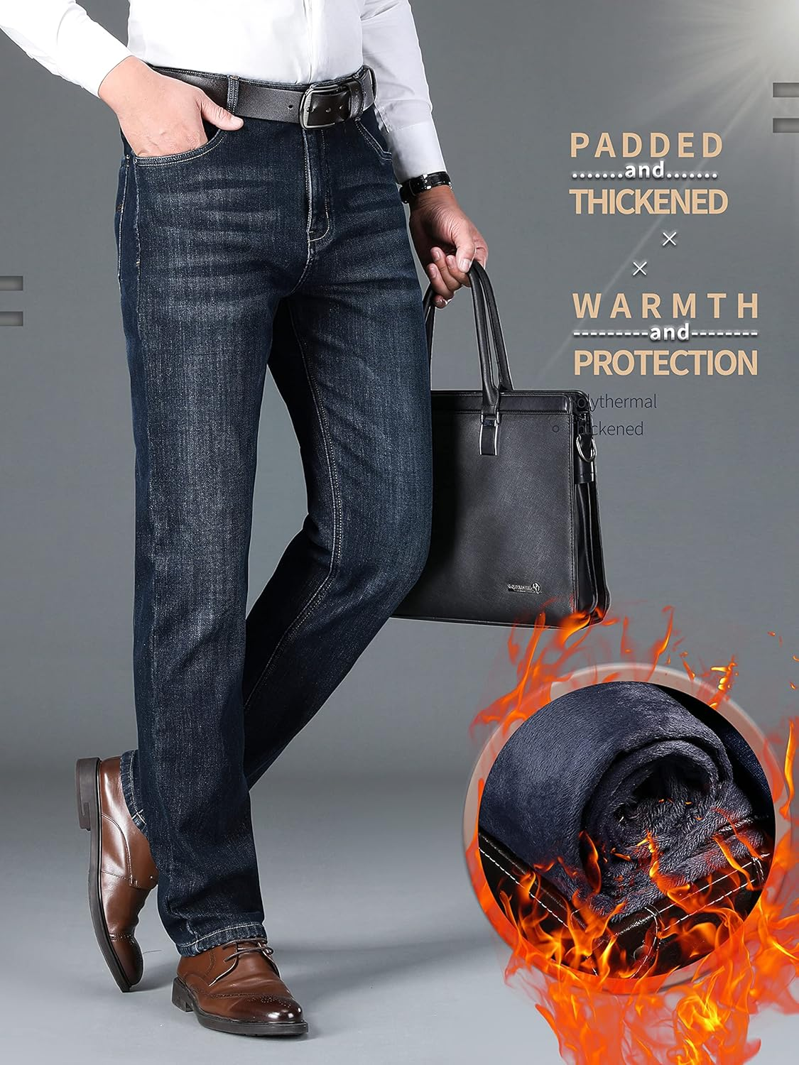 Ziilay Men'S Winter Jeans, Trousers, Winter Trousers, Thermal Jeans, Warm Lined with Fleece, Winter Jeans image number 6