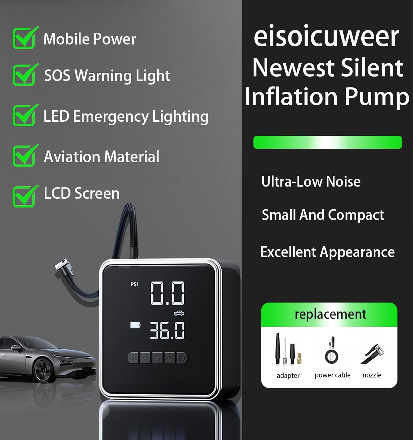 Tire Inflator Portable Air Compressor - 150 PSI Air Pump for Car Tires - 2X Faster Inflation, Smart Pump Tire Inflator for Cars, Motorcycles, Bicycles, Balls image number 1