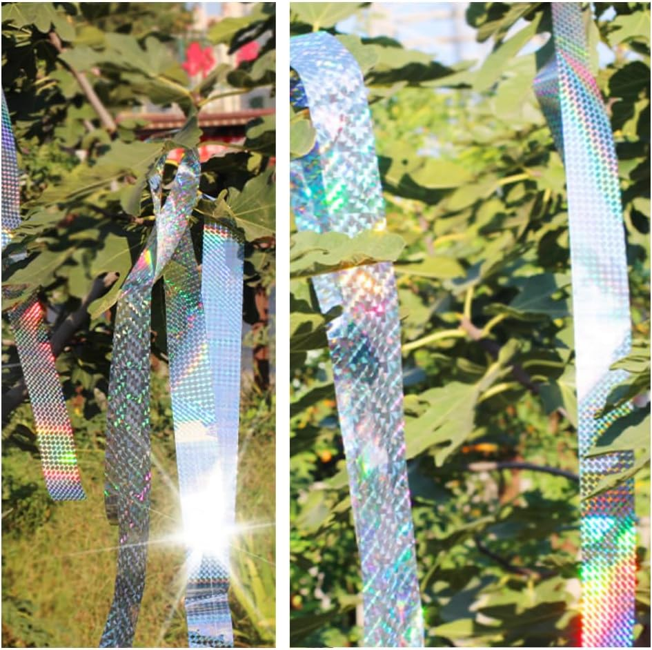 Reflective Bird Tape for Outdoor Use 2 Pcs Bird Scare Tape, Bird Repellent Scare Ribbon Tape,Double Sided Holographic Flash Deterrent to Birds,Crows, Pigeons,Woodpecker, and More(4.8 Cm X 80 M) image number 2