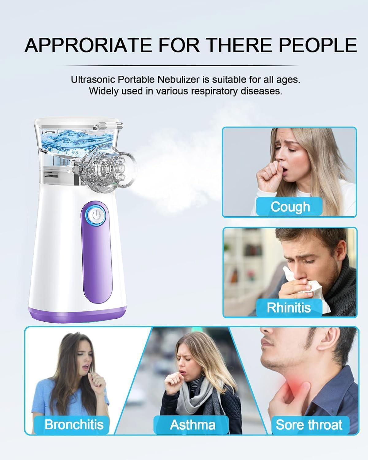 Portable Nebuliser, Nebulizer Machine for Adults and Kids Travel and Household with 3 Nebulizer Masks and Adjustable Nebulization Rate image number 1