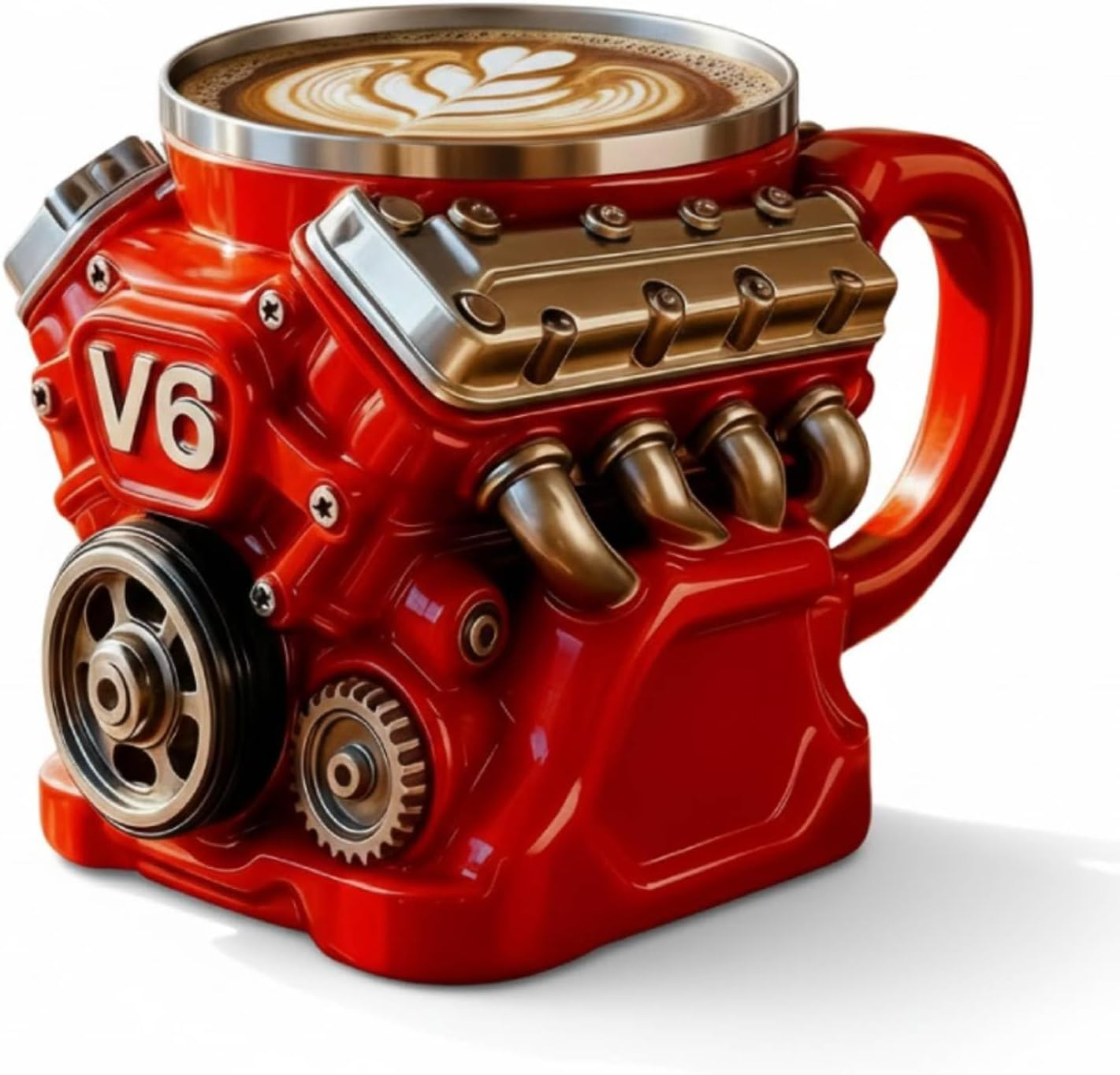 Retro Engine Coffee Mug, V8 Engines Stainless Steel Cup, 3D Mechanical Coffee Cup, Personalized Double Wall Insulation Car Mugs with Handle Perfect for Father'S Day, Christmas, Husband,Car Enthusiast