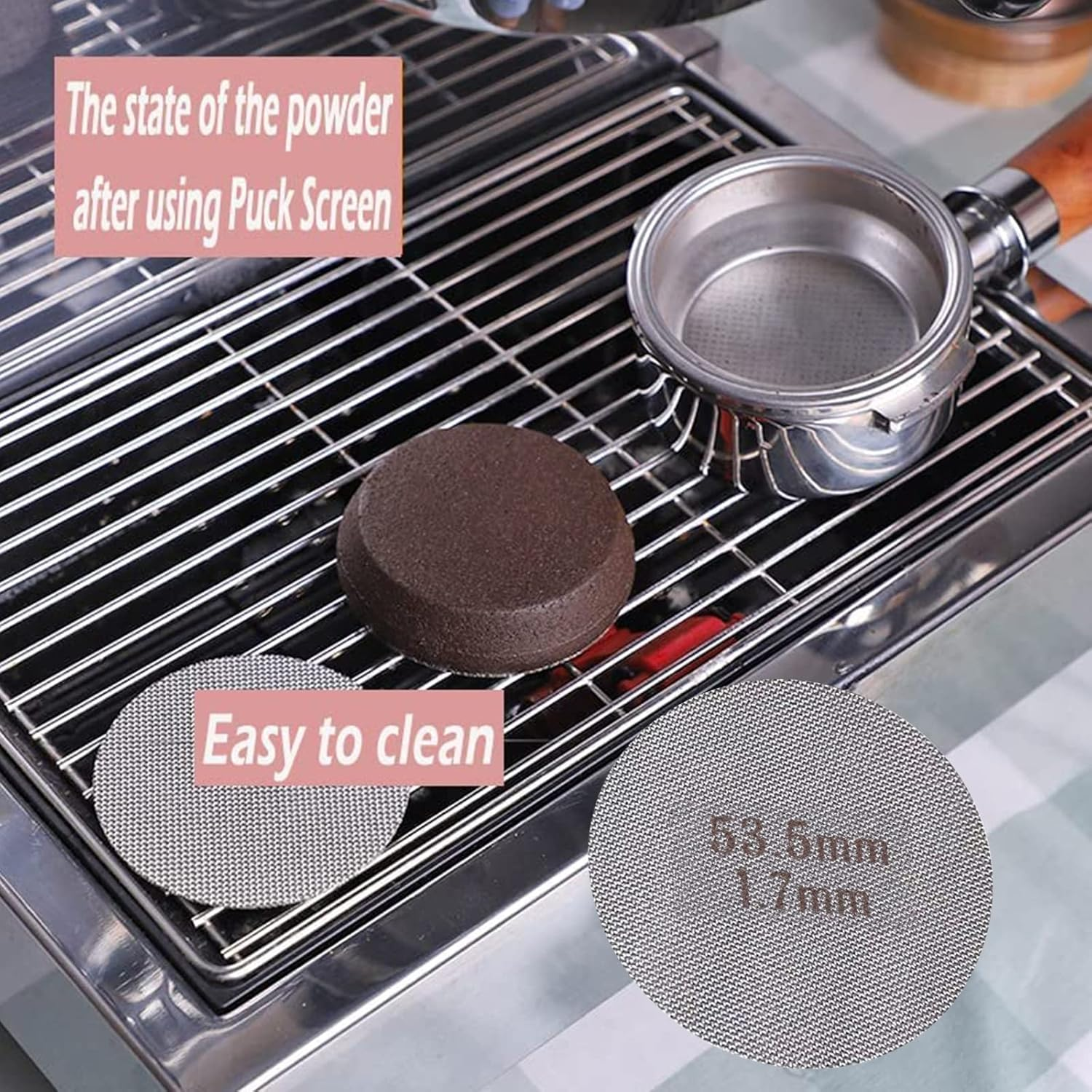 2 Reusable 54Mm Screen，1.7Mm Thick 100 &Mu; M 316 Stainless Steel Professional Coffee Filter Plate, Used for Espresso Portafilter Filter Basket (53.3Mm) Disc Filter Screen to Keep the Filter Screen Clean image number 1