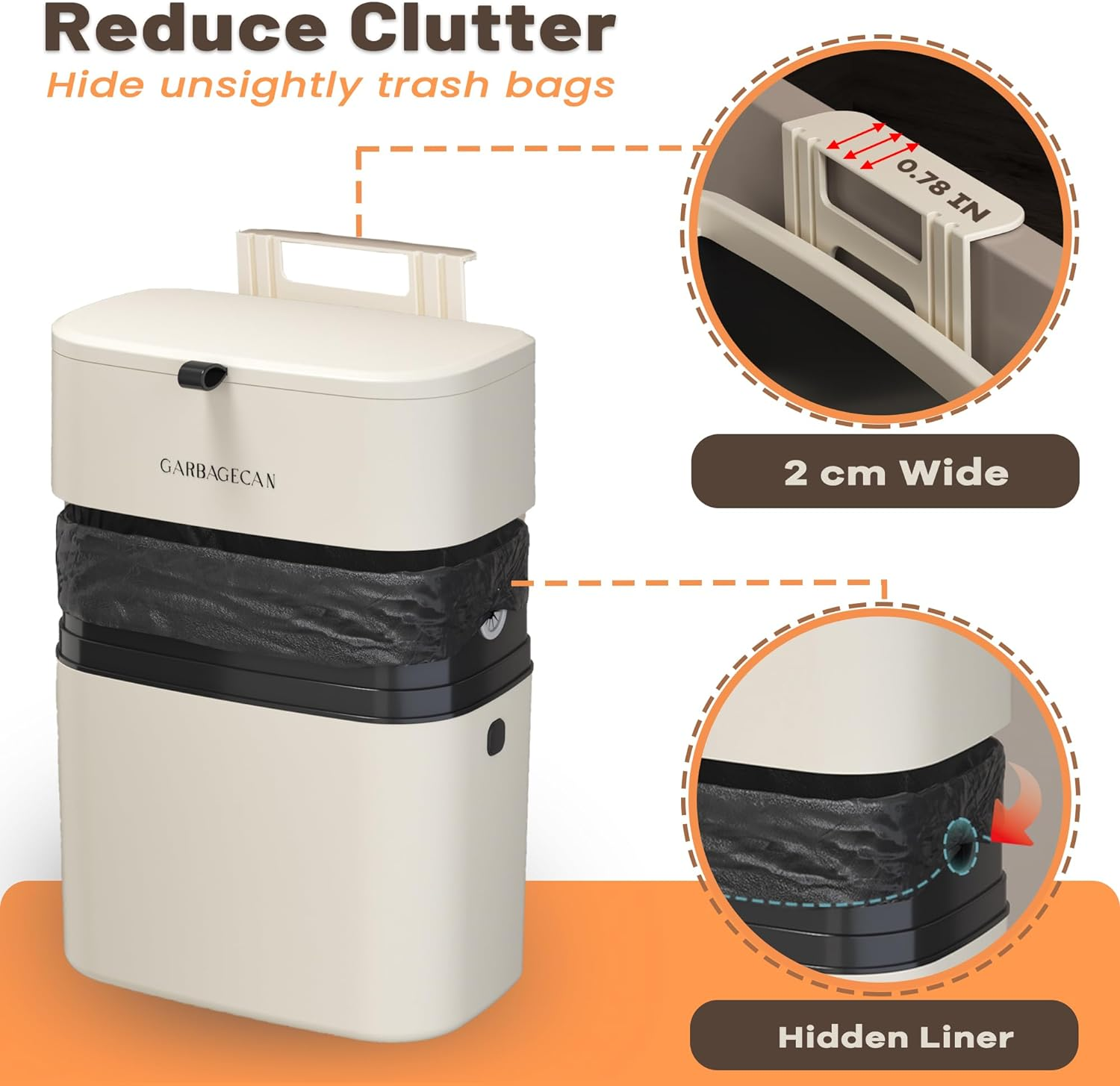 Kitchen Bin with Lid Hanging Plastic Rubbish Bins for Cabinet Door Wall Mounted Bathroom Garbage Can 10L White image number 3