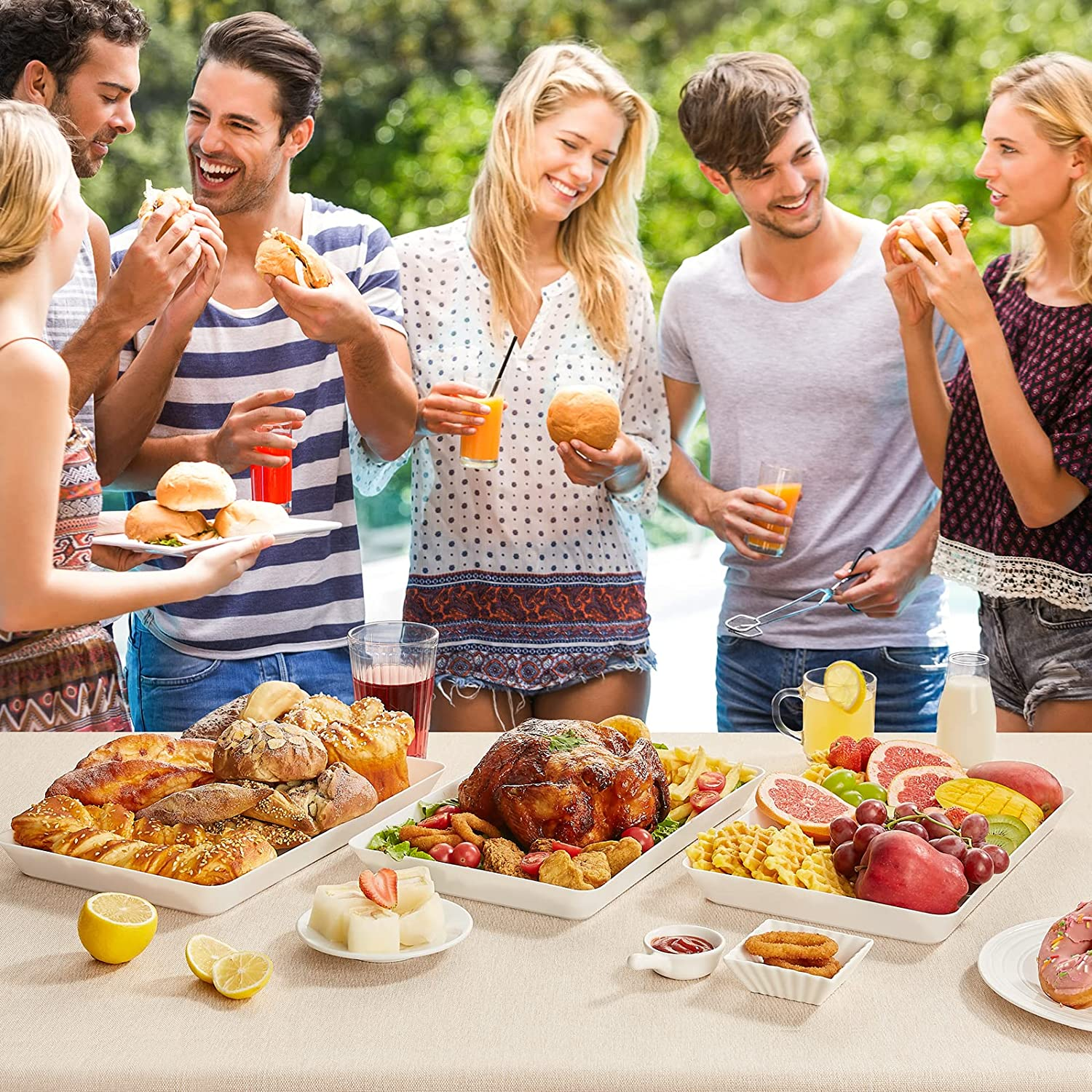 Lifewit Serving Tray Plastic for Party Supplies, 15" X 10" Platters for Serving Food, 3 Pcs White Reusable Tray for Veggie, Snack, Fruit, Cookies, Desserts in Kitchen/Bedroom/Pool/Pantry Organization image number 3