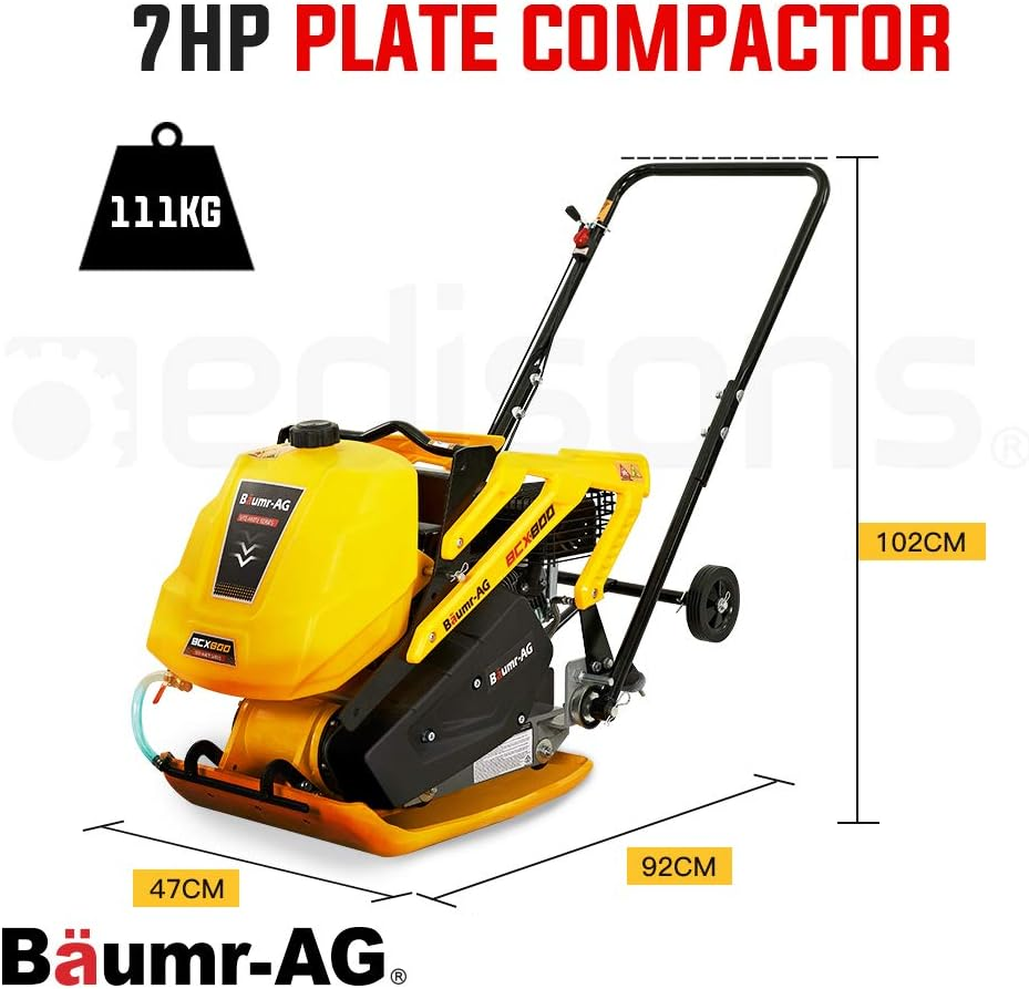 Baumr-Ag BCX-800 7HP 111KG Commercial Plate Compactor with Sprinkler System and Transport Wheels image number 1