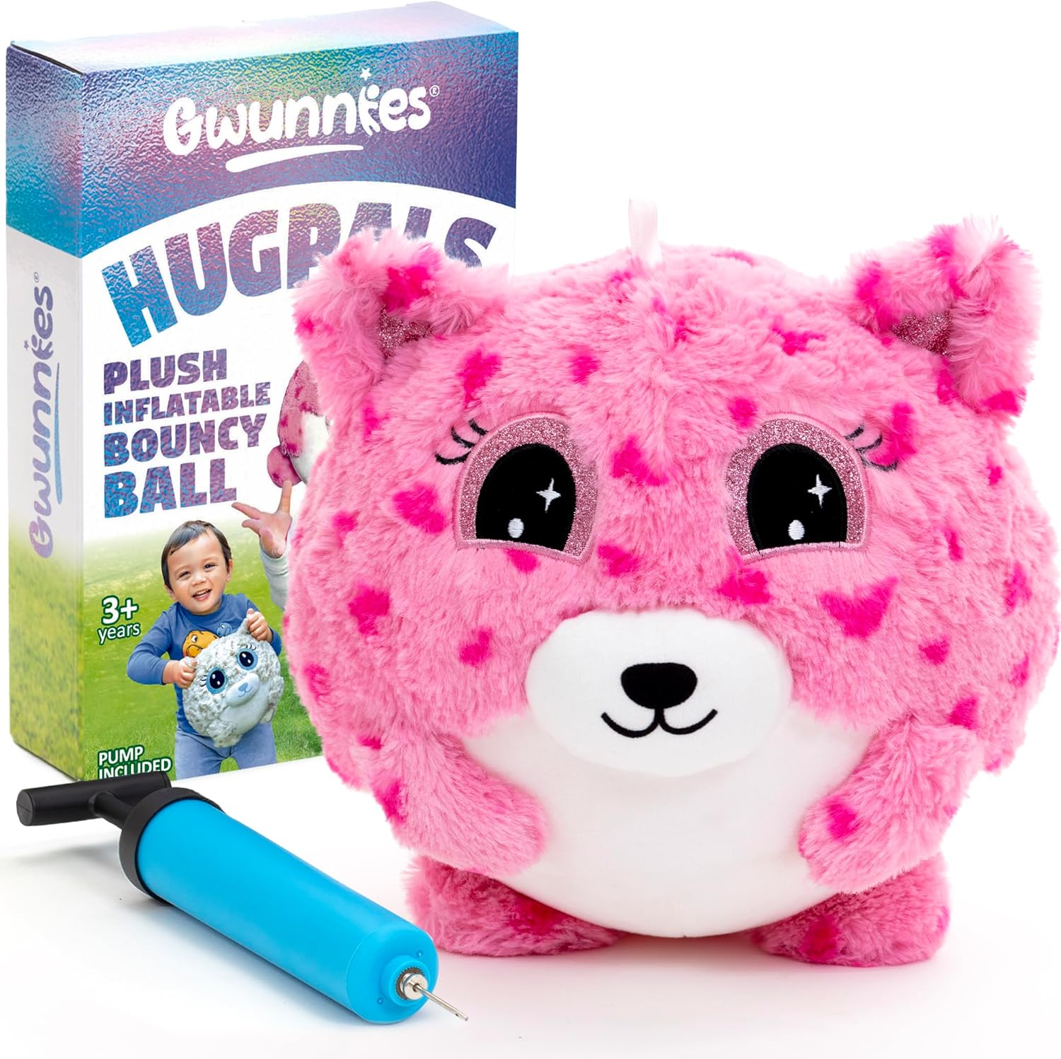 Plush Bouncy Ball for Kids &ndash; 9-Inch Inflatable Sensory Toddler Toy with Animal Cover & Air Pump &ndash; Indoor & Outdoor Play for Ages 3+, Ideal Gift Boys & Girls, Lily Loveheart Hugpal image number 1