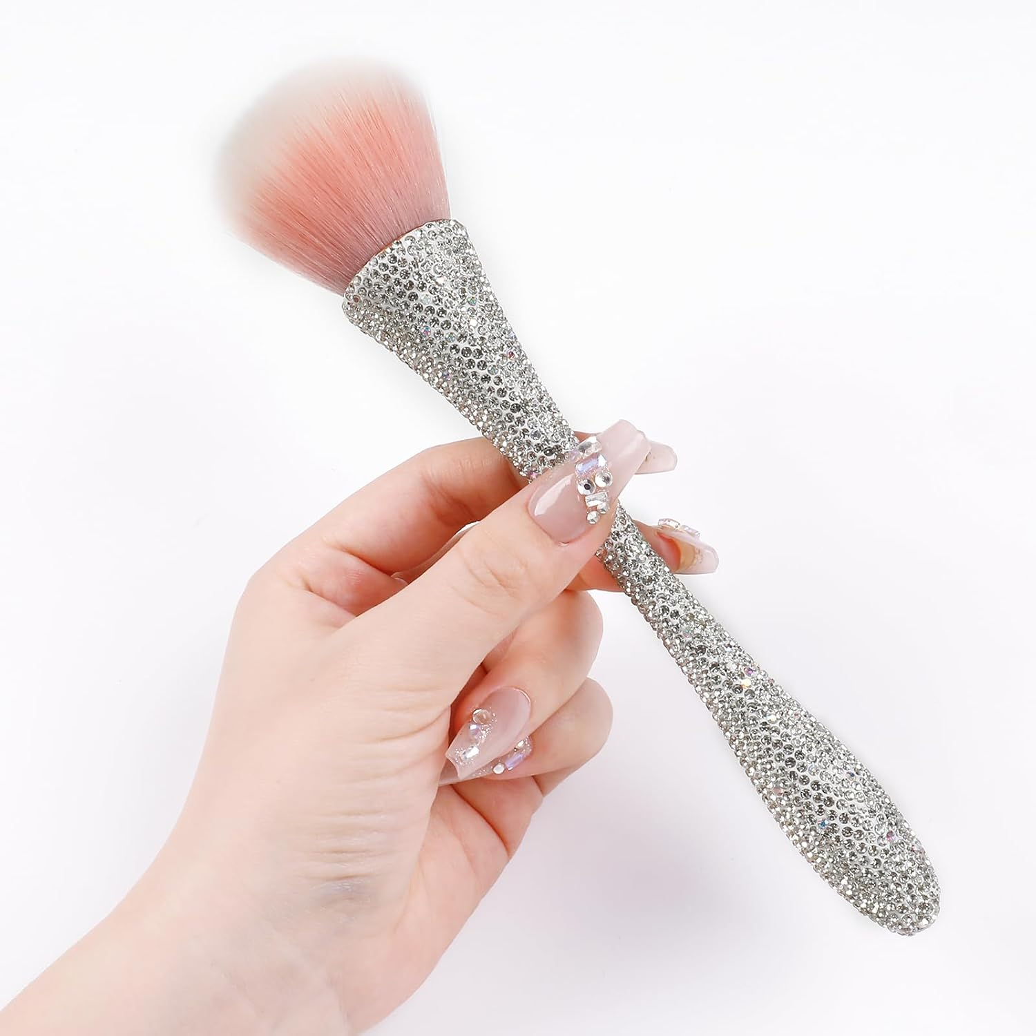 Heemeei Nail Dust Brush with Shiny Rhinestones, Dust Brush for Nails, Fluffy Nail Duster Brush for Acrylic Nails Powder Remover, Acrylic Cleaning Brush Acrylic Nail Tools