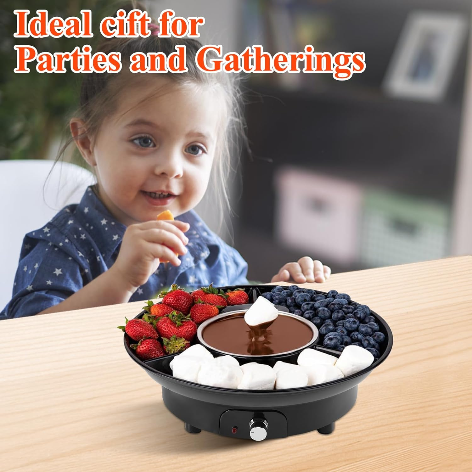 Electric Fondue Pot Set,Chocolate Fondue Kit Temperature Control, Detachable Serving Trays and 4 Roasting Forks,Gift Set and Date Night Idea.