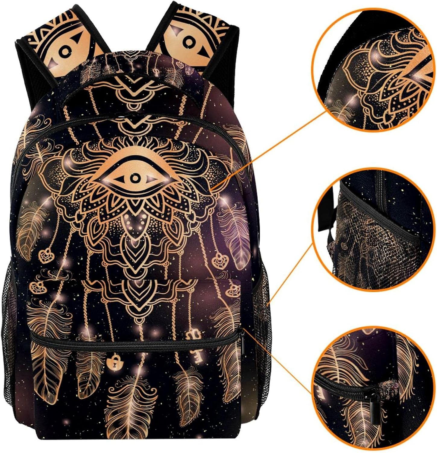 Native American Filigree Dreamcatcher with Magic Eye and Feathers Backpack Students Shoulder Bags Travel Bag College School Tote Backpacks image number 1