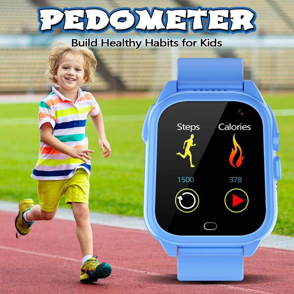 Kids Waterproof Game Watch Learning Toys with 26 Game HD Camera 1.44'' Touchscreen Pedometer Video Music Player Alarm Clock Calculator Smart Watch for Girls Boys 3-12 Years Old (Blue)