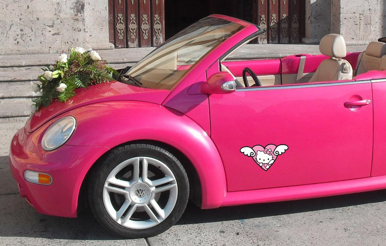 6.3In Hello Kitty Angel Wings Pink Car Sticker Anime Decal Vinyl