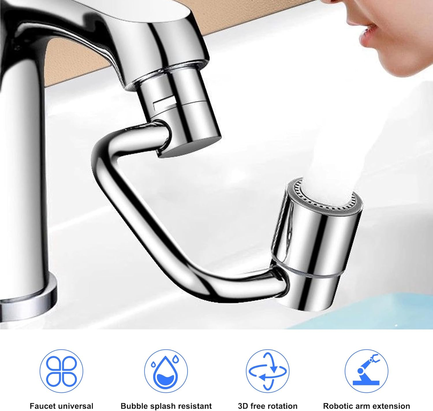 FLYTIN 1080&deg; Rotating Faucet Extender, Adjustable Multifunctional Universal Robotic Arm, Rotatable Tap Extender Spray Attachment, Durable Splash Proof, for Kitchen or Bathroom Sink image number 3