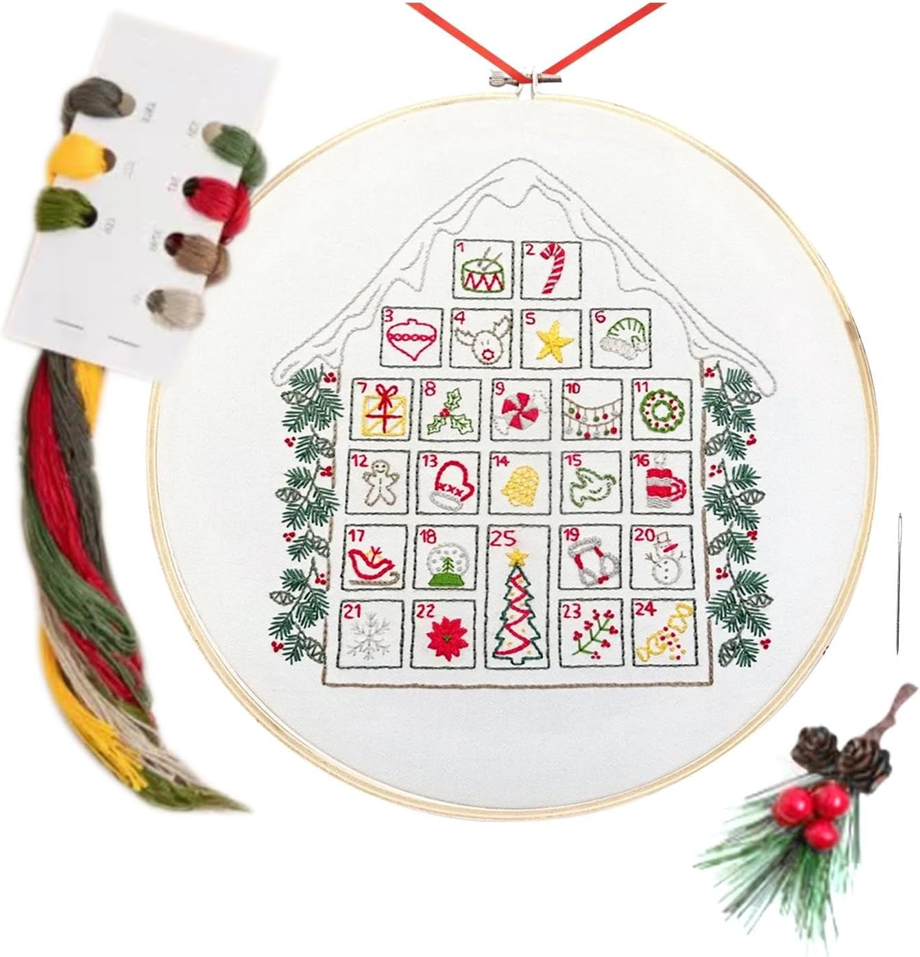 Christmas Embroidery Advent Calendar - Advent Calendar Kit,Making Kit Fabric Embroidery Kit for Arts and Crafts for Kids Wall Christmas image number 3